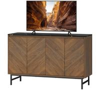 HOMCOM Meuble TV, meuble télé avec 4 portes, plateau effet marbre, étagères réglables, 120x39x76cm, noyer