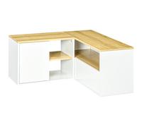HOMCOM Meuble TV d'angle Banc télévision jusqu'à 40 Pouces avec rangements Aspect Bois Clair et Blanc
