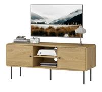 HOMCOM Meuble TV, meuble télé jusqu'à 55 pouces avec 2 portes, 2 compartiments ouverts, pieds en acier, 120x40x50cm, chêne