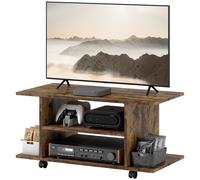 HOMCOM Meuble TV Moderne avec Étagères, Roulettes et Freins, 80x40x40 cm, Marron Rustique