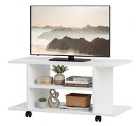 HOMCOM Meuble TV moderne avec étagères, roulettes pivotantes et freins, 80x40x40 cm, Blanc