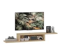HOMCOM Meuble TV mural flottant suspendu support TV - étagère murale flottante - niche, passe-fils 152,4l x 29,8P x 21H cm chêne clair