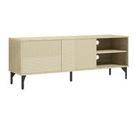 HOMCOM Meuble TV jusqu'à 65 pouces 2 niches 2 passe-câbles et 1 placard 2 portes piètement acier 150 x 40 x 56 cm marron noir