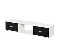 HOMCOM Meuble TV pour téléviseurs jusqu'à 60" Table TV de Salon de Style Moderne avec 2 tiroirs et Compartiment Ouvert 140 x 30 x 32 cm Blanc et Noir