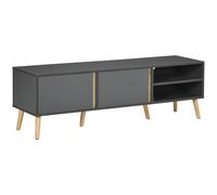 HOMCOM Meuble TV pour télévision jusqu'à 55 pouces scandinave 2 portes 2 niches avec passe-câbles 150 x 35 x 45 cm gris foncé