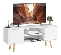 HomCom Meuble TV 120 cm - 2 portes, 2 niches, passe-fils, piètement pin - Blanc