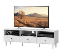 HOMCOM Meuble TV, support TV pour écrans de 75 pouces, 3 compartiments ouverts, 3 tiroirs, en panneau de particules blanc