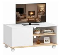 HOMCOM Meuble TV sur roulettes Blanc et chêne 80x45x41 cm