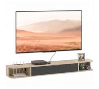HOMCOM Meuble TV Suspendu 140 cm pour Téléviseur 60 Pouces Noir et Naturel | Meuble Télé, Banc TV Mural, Tiroir Rabattable, 2 Étagères Ouvertes, Passe-Câbles, pour Salon