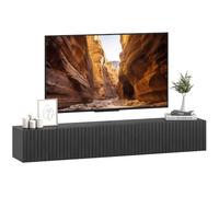 HOMCOM Meuble TV Suspendu 140 cm pour Téléviseur 72 Pouces Noir | Meuble Télé, 2 Portes Cannelées Rabattables, Banc TV Mural Flottant, Salon, Chambre à Coucher
