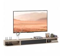 HOMCOM Meuble TV Suspendu 180 cm, Meuble Télé Mural, Bois Naturel et Noir | pour Téléviseur Jusqu'à 75 Pouces, Tiroir Rabattable, 2 Étagères Ouvertes, Passe-Câbles, Banc TV, Salon