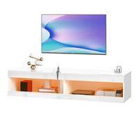 HOMCOM Meuble TV suspendu avec éclairage LED RGB en 16 couleurs, support TV avec espace de rangement ouvert, pour téléviseurs de 55-60 pouces, pour salon, chambre à coucher, 140 x 40 x 30 cm, Blanc Br