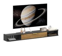 HOMCOM Meuble TV Suspendu avec Porte Rabattable 160 x 24 x 16 cm Gris | Meuble Télé Bois, Banc TV Mural, Compartiments Ouverts, Passe-Câbles, pour Salon Chambre à Coucher