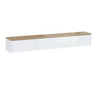 HOMCOM Meuble TV Suspendu Jusqu'à 165,1 cm avec 2 Tiroirs, Placard, LED RGB, Prises Secteur, Blanc et Couleur Bois