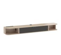 HOMCOM Meuble TV suspendu, meuble télé pour téléviseur jusqu'à 60 pouces, tiroir rabattable 2 étagères 140x24x16cm bois naturel
