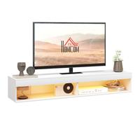 HOMCOM Meuble TV Suspendu Mural pour TV 75 Pouces 80 x 40 x 30 cm Blanc | Banc TV, avec Étagères, 1 Éclairage LED