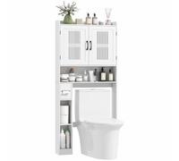 HOMCOM Meuble WC Dessus de Toilette/Machine à Laver 80x19,5x170cm Blanc | Placard à Porte Double, Étagère Réglable, Niches, Porte-Papier, Meuble Toilette Rangement, Armoire Salle de Bain