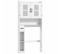 HOMCOM Meuble WC dessus de toilette meuble salle de bain avec placard à porte double et porte-papier 80x19,5x170cm blanc