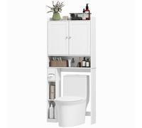 HOMCOM Meuble WC dessus de toilette ou machine à laver, 2 portes, 3 compartiments, porte-papier toilette, 80x19,5x170cm, blanc