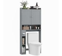 HOMCOM Meuble WC Dessus Toilette ou Machine à Laver 80x19,5x170 cm Gris | Armoire Au-Dessus Toilettes, 2 Portes, 3 Compartiments Ouverts, Étagère Réglable, Porte-Papier Toilette