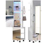HOMCOM Miroir à Bijoux avec Lumières LED Armoire à Bijoux à Rotation de 360° Serrure et Clés Surface Blanc et Doublure Beige
