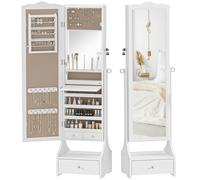 HOMCOM Miroir Armoire à bijoux avec LED Armoire Bijoux avec Miroir Pleine Longueur Angle Réglable Tiroirs Tablette Intérieure Rabattable Blanc
