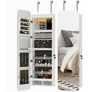 HOMCOM Miroir-Armoire à Bijoux Mural et pour Porte avec Miroir Intérieur Éclairé et Serrure, 37x10x120 cm