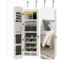 HOMCOM Miroir-Armoire à Bijoux Mural et pour Porte avec Miroir Intérieur Éclairé et Serrure, 37x10x120 cm