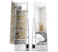 HOMCOM Miroir Coffre à Bijoux avec LED Armoire à Bijoux Miroir Pleine Longueur Pivotante 360° Tiroir Serrure Blanc