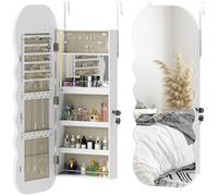 HOMCOM Miroir-coffre à bijoux avec lumière LED monté au mur ou sur la porte avec serrure miroir en pied blanc