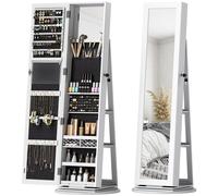 HOMCOM Miroir de coiffeuse 3 en 1, rotatif à 360°, avec étagères arrière et porte avec serrure, dimensions 55x55x161 cm, blanc