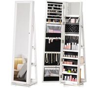 HOMCOM Miroir de coiffeuse rotatif et moderne pour chambre à coucher, avec 2 clés, en bois blanc et verre, dimensions : 38x38x160 cm
