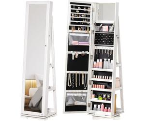 HOMCOM Miroir de coiffeuse rotatif et moderne pour chambre à coucher, avec 2 clés, en bois blanc et verre, dimensions : 38x38x160 cm