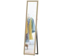 HOMCOM Miroir de Corps Entier 157x37 cm avec Cadre Bicolore Miroir sur Pied Incliné ou Suspendu Blanc et Naturel