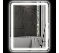 HOMCOM Miroir de salle de bain 60 x 80 cm, miroir LED mural avec 3 couleurs lumière, dimmable, mémoire, anti-buée, argent