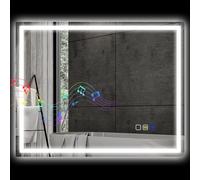 HOMCOM Miroir de Salle de Bain Anti-Buée avec Lumière LED Réglable, Enceinte Bluetooth, Boutons Tactiles, 80x100 cm