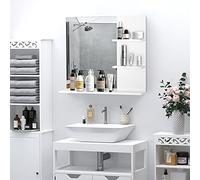HOMCOM Miroir de Salle de Bain avec étagères - 2 étagères latérales + Grande étagère inférieure - kit Installation fourni - MDF Blanc