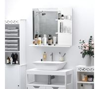 HOMCOM Miroir de Salle de Bain avec Étagères 2 Latérales MDF Blanc | Grande Étagère Inférieure, Kit Installation Fourni