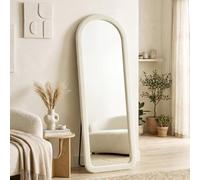 Miroir de sol - miroir pleine longueur - HOMCOM - arqué, sur pied ou mural, cadre effet velours - verre trempé - 160x60cm - crème