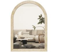 HOMCOM Miroir design à arc avec bord cannelé et crochets, miroir mural en verre et polystyrène, 60 x 2 x 90 cm, beige