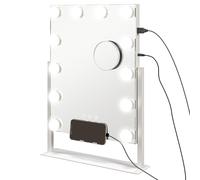 HOMCOM Miroir Hollywood avec LED 12 ampoules, luminosité réglable, rotation à 360°, grossissement 10X, touche tactile, blanc