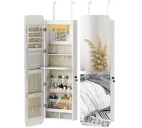HOMCOM Miroir-joaillier avec lumière LED monté au mur ou sur la porte avec serrure Miroir plein pied 2 tiroirs Blanc