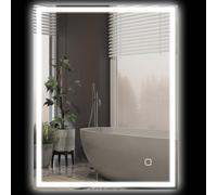 HOMCOM Miroir LED salle de bain avec fonction mémoire 90x70cm Argent | Miroir LED, miroir mural, 3 couleurs de lumière, sans cadre, miroir lumineux, avec interrupteur tactile