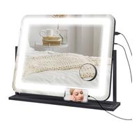 HOMCOM Miroir Lumineux LED 3 Modes d'Éclairage 62,5 x 52 cm | Miroir de maquillage, grossissement 10X, Port de Charge USB, Touche Tactile, Rotation à 360°, Intensité