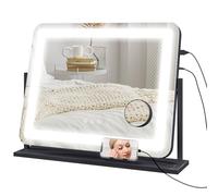 HOMCOM Miroir Lumineux LED intensité Miroir de Maquillage 3 Modes d'éclairage grossissement 10X, Port de Charge USB, Touche Tactile, Rotation à 360° - 62,5 x 52 cm