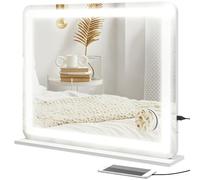 HOMCOM Miroir Lumineux LED Intensité Miroir de Maquillage 80 x 62 cm | 3 Modes d'Éclairage, Grossissement 10X, Port de Charge USB, Touche Tactile