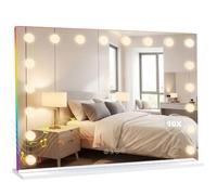 HOMCOM Miroir Maquillage Hollywood 80x60cm Miroir Coiffeuse LED 18 Ampoules dimmables 3 Couleurs d'éclairage lumière RGB Haut-Parleur Bluetooth grossissement 10x contrôle Tactile sur Table/sur Mur