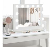 HOMCOM Miroir Maquillage Hollywood LED Lumineux Tactile 80 x 60 cm Blanc | 12 LED, Luminosité Ajustable, Fonction Mémoire, Miroir Lumineux sur Table