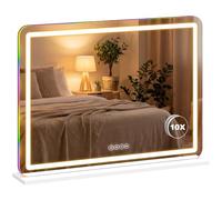 HOMCOM Miroir Maquillage Lumineux 80x60cm Miroir Coiffeuse Blanc | LED Dimmable, Lumière RGB，3 Températures de Couleur, Haut-Parleur Bluetooth, Grossissant 10x, Tactile, sur Table/Mur