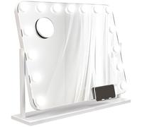 HOMCOM Miroir maquillage lumineux LED intensité réglable miroir grossissant port de charge USB, rotation à 360° 63 x 50 cm
